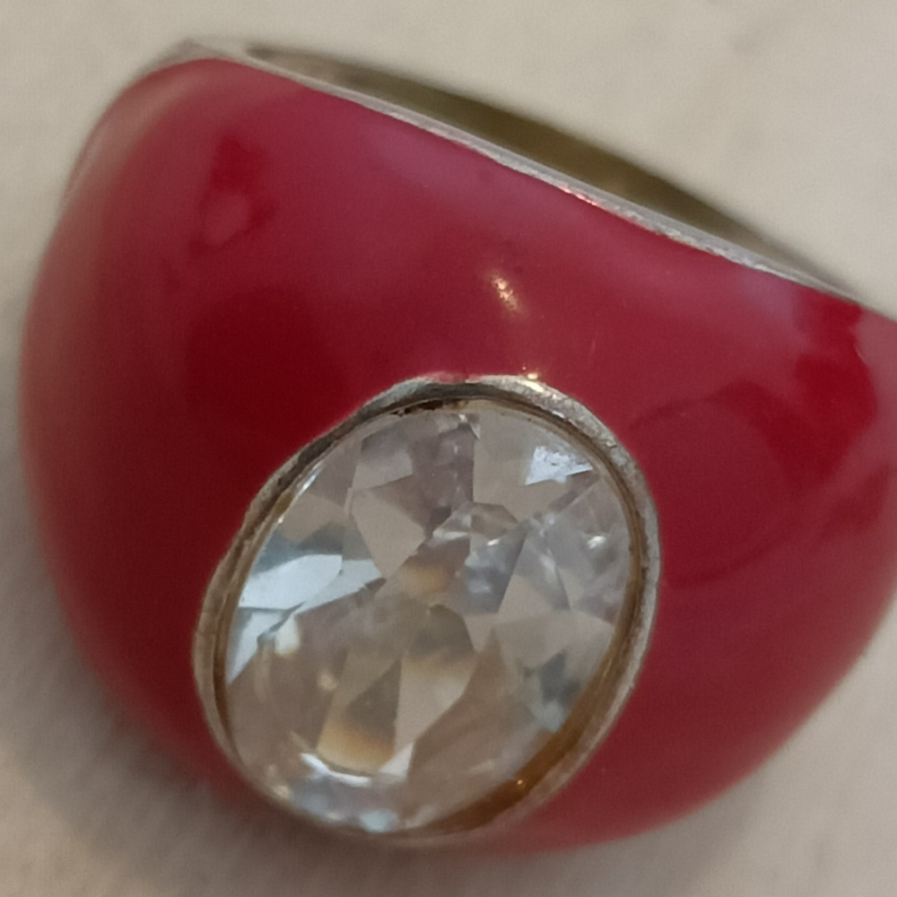 Unbranded Pink Dome Ring with Clear Crystal Accent